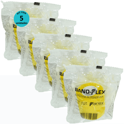 Atadura 5cm Amarela Band-Flex Autoadesiva Para Animais Farex Kit Com 5